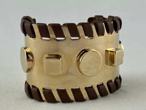 Tod's Gold Bracelet Cuff with Leather Trim