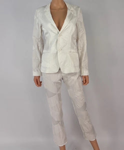 Issey Miyake Stretch Cotton Sateen Jaquard Suit; Pants (Size 1), Blazer (Size 2)
