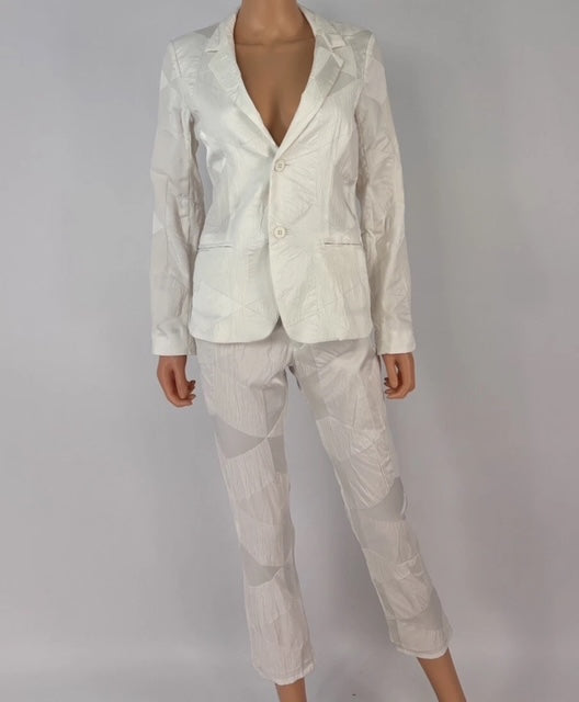 Issey Miyake Stretch Cotton Sateen Jaquard Suit; Pants (Size 1), Blazer (Size 2)