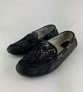 Christian Dior Black Laser Cut Floral Embellished Leather Flore Loafers Size 38.5 / US 8.5