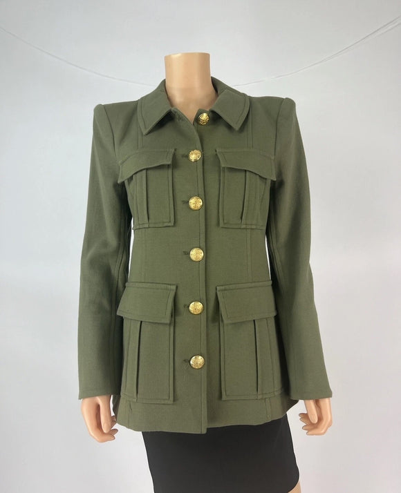 Veronica Beard Green Jacket With Pockets And Gold Buttons Size 8