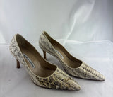 Manolo Blahnik Cream Grey Python Pointed Toe Pump Heel Shoe Size 37