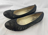 Chanel Black Metallic Ballerina Flats Lace Ruffle Trim Size 38.5