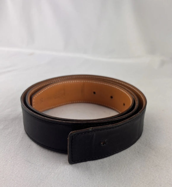 HERMES Belt 39 in No Buckle Black Leather
