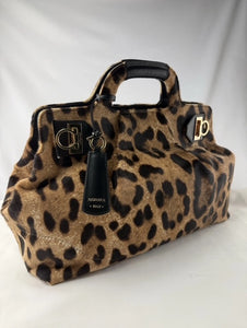 Salvatore Ferragamo Brown Animal Print Calf Hair Large Tote