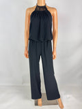 Ramy Brook High Neck Chain Halter Black Crepe Jumpsuit Size XS