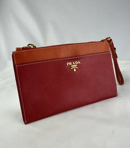 PRADA Tri-Color Saffiano Leather Zippered Portfolio Clutch Document Holder