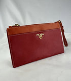 PRADA Tri-Color Saffiano Leather Zippered Portfolio Clutch Document Holder