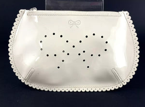 Anya Hindmarch London Tan Patent Leather Zip Pouch Clutch Scalloped Edge