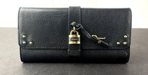 Chloé Black Leather Wallet with Lock & Key