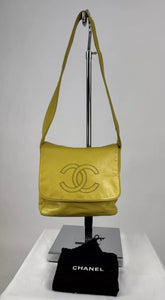 CHANEL Lamb Skin Leather Yellow CC Logo Shoulder Bag