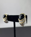 DAVID YURMAN Silver Waverly 925/750 Onyx Drop Earrings w/ Diamond Trim