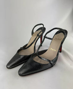 Christian Louboutin Gunmetal & Black Suede Slingback Heels 36.5 / US 6.5