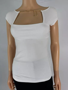 Armani Exchange White Square Neck Top W Gold Chain Size XS