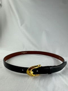 Barry Kieselstein Cord Black Genuine Lizard Belt W Gold Moon Face Buckle Size 4