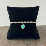 Tiffany & Co. Sterling Silver Beaded Tiffany Blue Enamel Heart Bracelet