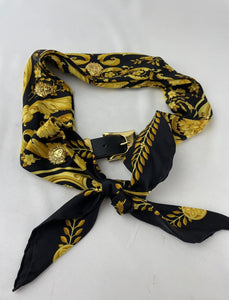 GIANNI VERSACE Women’s Belt SILK SCARF Gold Medusa Head Medallions Size 32-34