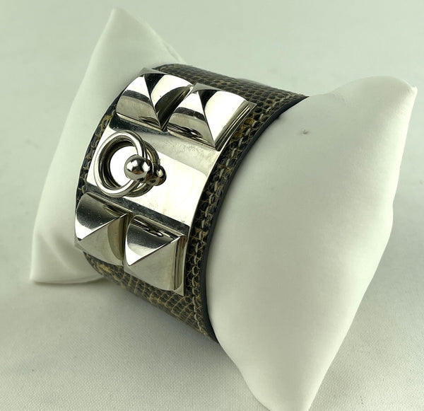 HERMES Black and White Lizard Skin Palladium Collier De HERMES Black and White Lizard Skin Palladium Collier De