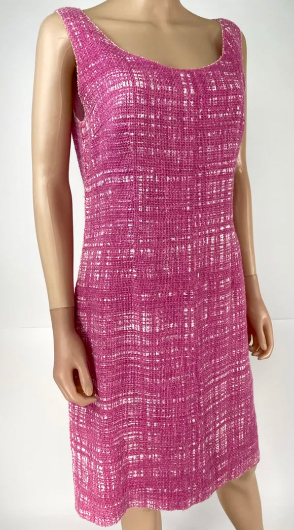 Prada Pink Tweed Sleeveless Raw Edge Midi Dress