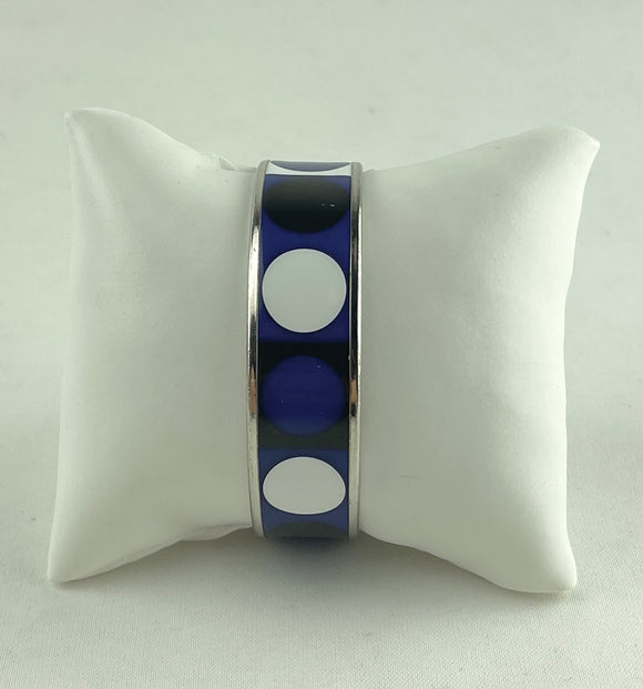 Hermes Polka Dot Enamel Silver Bangle Bracelet Blue/White/Black