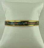 Hermes Green Enamel Bangle Bracelet w/ Rope/Flag Pattern & Gold Trim