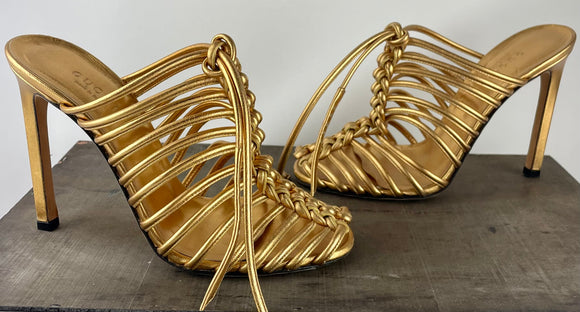 Gucci Gold Caged Tie String Stiletto Heels