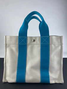 Hermes Canvas Tout Fourre PM tan and turquoise