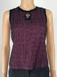 Chanel Coco Mark Clover Maroon and Black Sleeveless Top Size 36 or Small