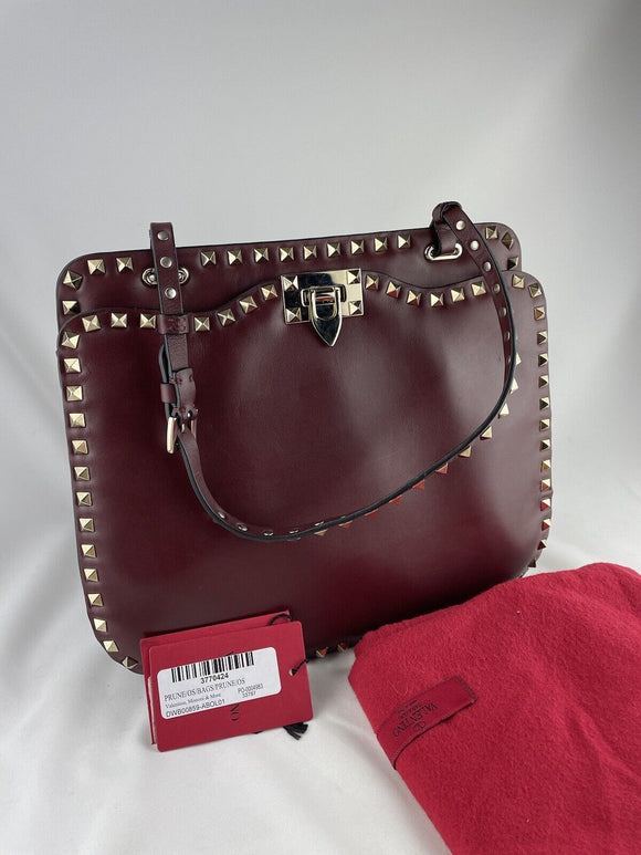 Valentino Garavani Rockstud Plum Prune Leather Shoulder Bag